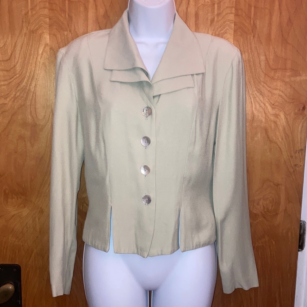 Breakin Loose Greenish Tan Light Academia Jacket Mother Of Pearl Buttons Size3/4